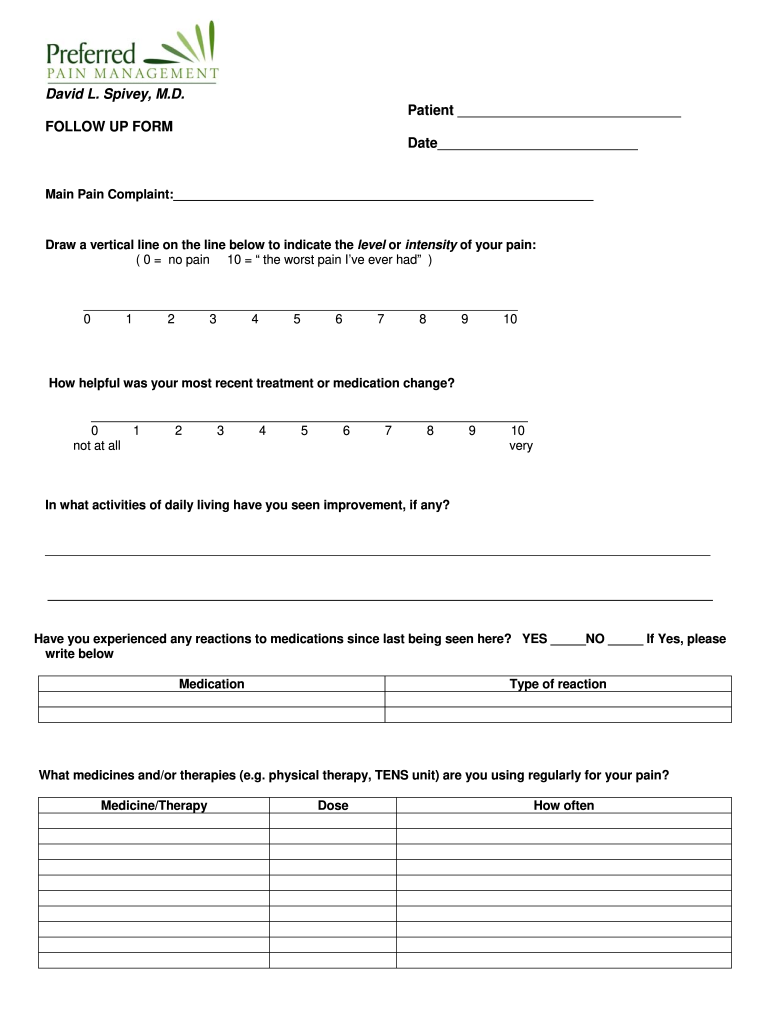 Preferred Pain Management  Form