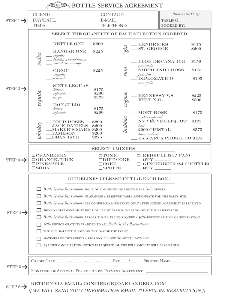 Bottle Agreement  Form