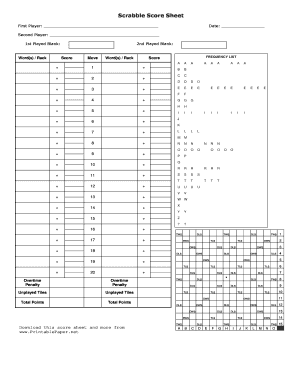 Scrabble Score Sheet PDF  Form