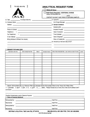 For Lab Use Only ANALYTICAL REQUEST FORM