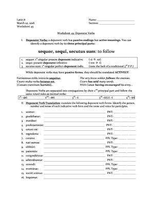 Deponent Verbs Latin Worksheet  Form