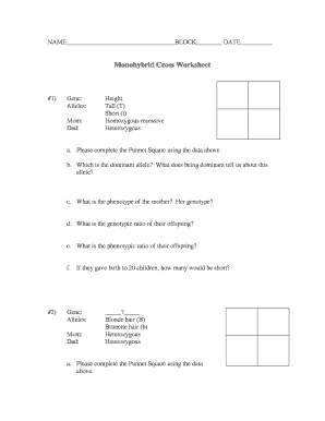 Monohybrid Cross Worksheet  Form