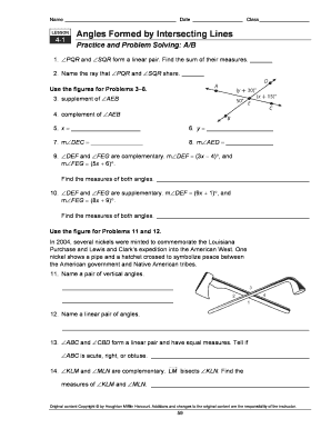 Angles Formed by Intersecting Lines Worksheet