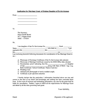 Application for Daughter Marriage Grant  Form