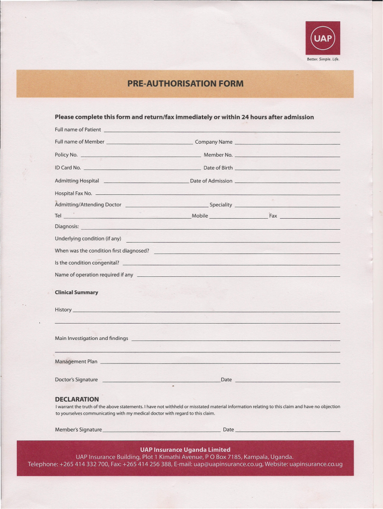 Uap Pre Authorization Form