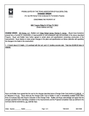 TAB B 8 Change Order Addendum Incomplete Construction  Form