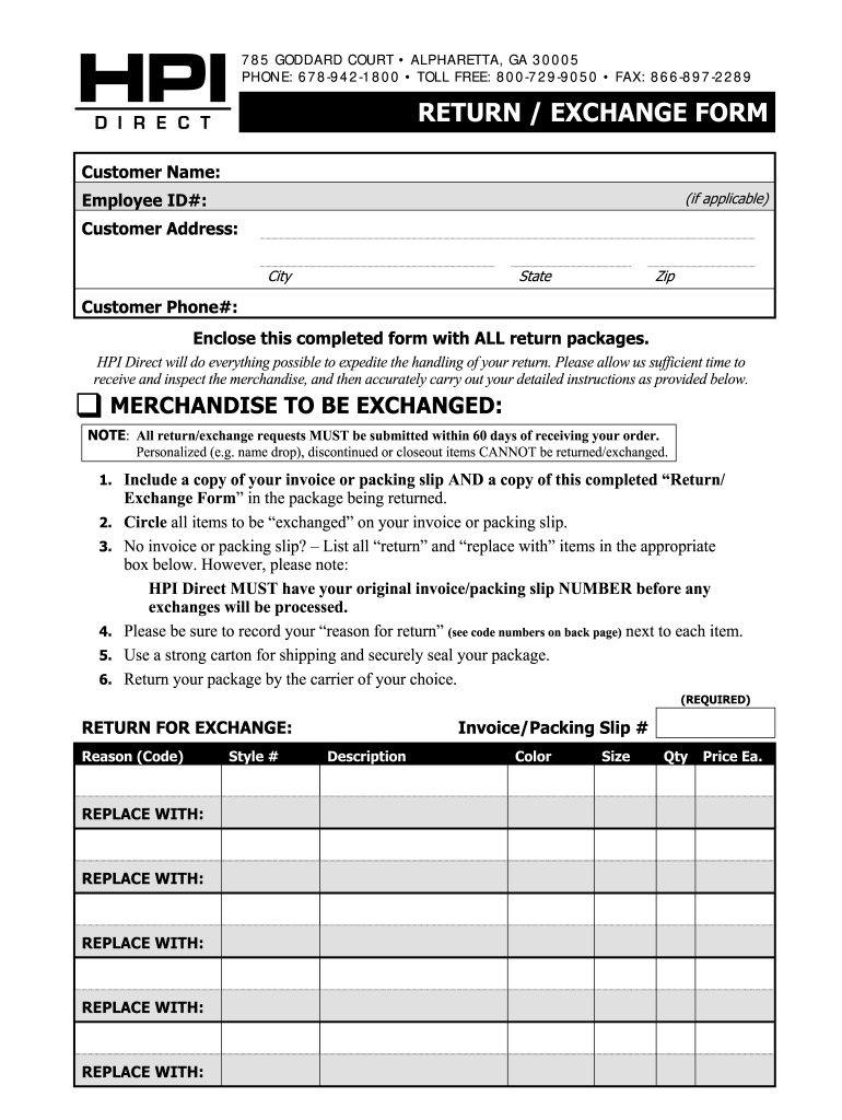 Hpi Direct Return Form