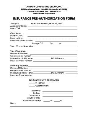 Website Wwwblampeinbbcomb INSURANCE PRE AUTHORIZATION FORM