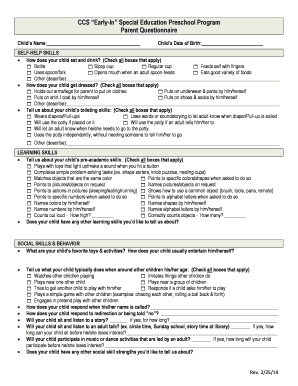 BCCSb Early in Special Education Preschool Program Parent Eipp Ccs K12 Nc  Form