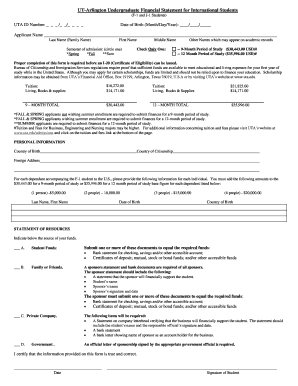 UT Arlington Undergraduate Financial Statement for International Students Uta  Form