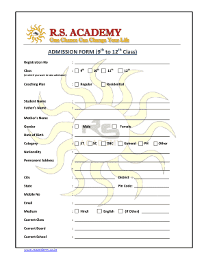 Admission Form for Tuition Classes PDF