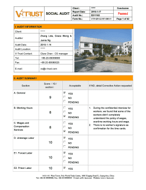 Factory Audit Report Sample  Form