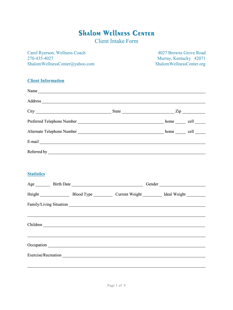 Shalom Wellness Center  Form