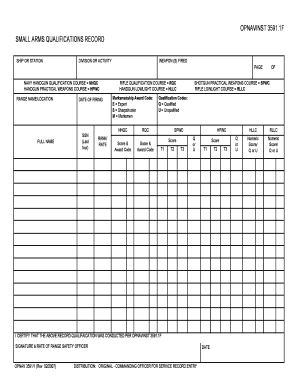 Navy Small Arms Qualification Record  Form