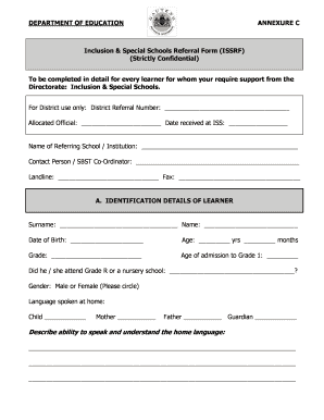 Inclusion &amp; Special Schools Referral Form ISSRF Deltapark Gp School