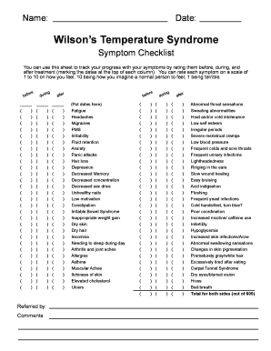 Wilson&#039;s Temperature Syndrome Symptom Checklist  Form
