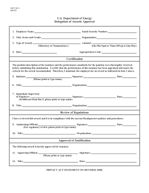 HQ F 331 1 Delegation of Awards Approval  Form