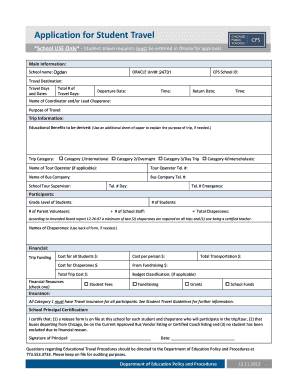 Application for Student Travel the Ogden International Ogden Cps  Form