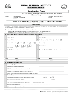 Application Form for Tertiary Institution