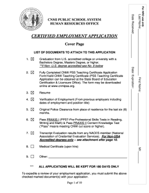 Certified Employment Application CNMI Public School System  Form