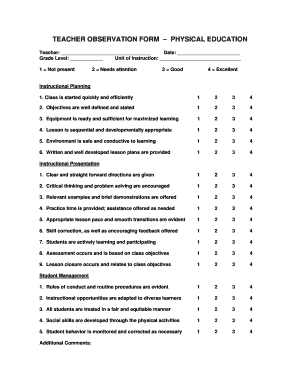 Printable Teacher Observation Form