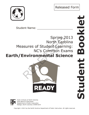 Earth Environmental Science Released Items  Form