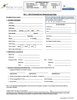  Strong Start Registration Form Surrey 2011