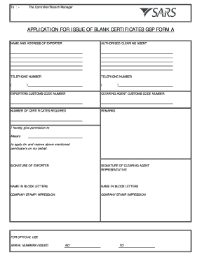 Application for Issue of Blank Certificates Eur1 Sadc Gsp Form