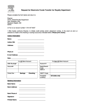 Elsevier Global Royalties Department Electronic Funds Transfer Form