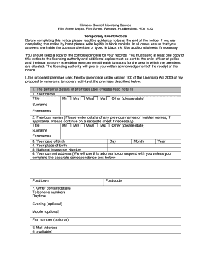 Temporary Event Notice Form