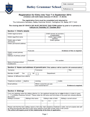 Batley Grammar Secondary SIF Supplementary Information Form Kirklees Gov