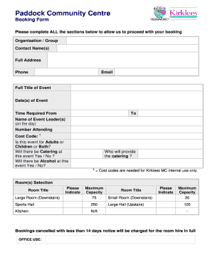 Paddock Community Centre Room and Catering Booking Form Kirklees Gov