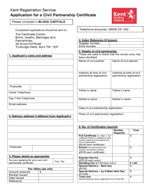 Civil Partnership Certificate  Form