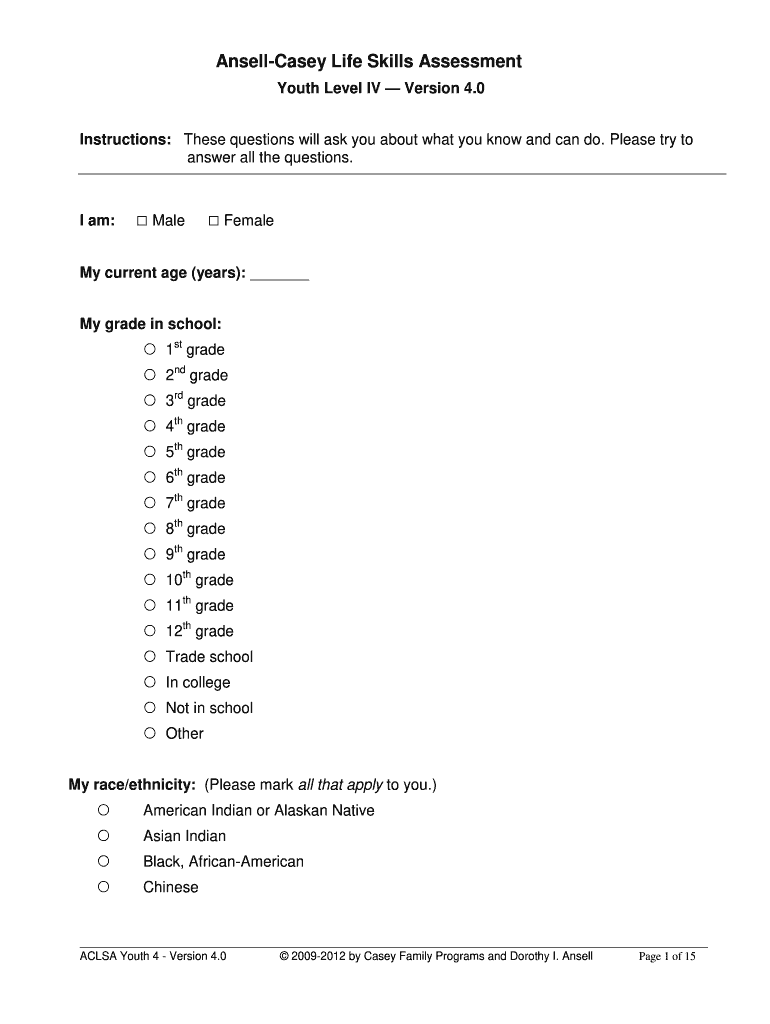 Casey Life Skills Worksheets  Form