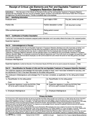 Form 6774 Receipt of Critical Job Elements and Retention Standard