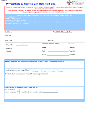 Physiotherapy Service Self Referral Form Health in Wales