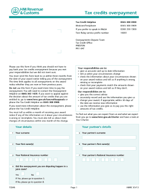 Tax Credits Overpayment Dispute Form