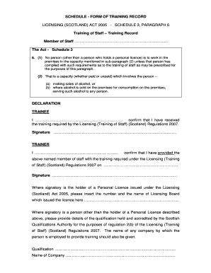 SCHEDULE FORM of TRAINING RECORD LICENSING SCPLH Angus Gov