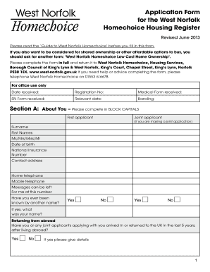 Homechoice Account Application  Form