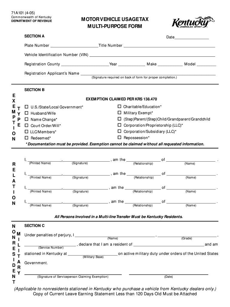  Instructions for Ky Form 71a101 2016