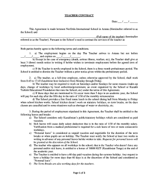 Teacher Contract Template  Form