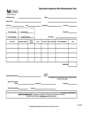  Fedex Educational Assistance Plan Reimbursement Form 2007-2024