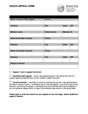 Appeal Form for Eocco