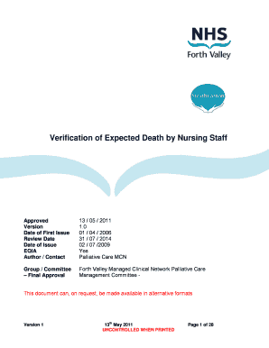 Verification of Expected Death by Nursing Staff NHS Forth Valley  Form