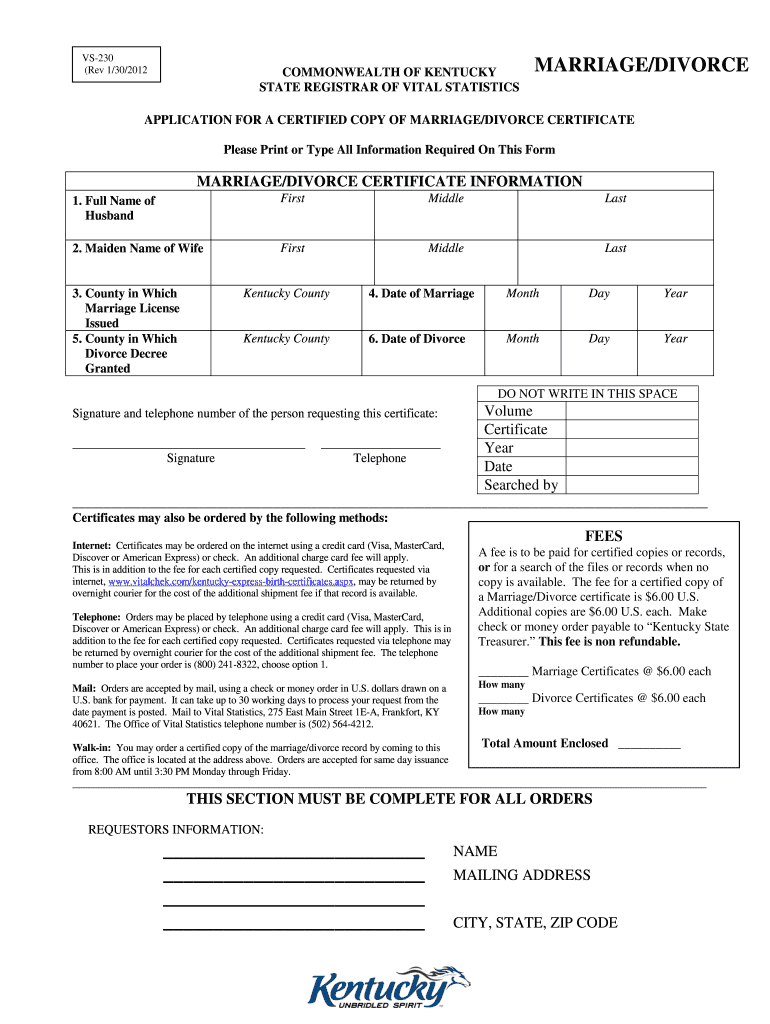  Kentucky Divorce Forms PDF 2012