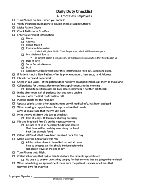 Dental Front Desk Training Checklist  Form