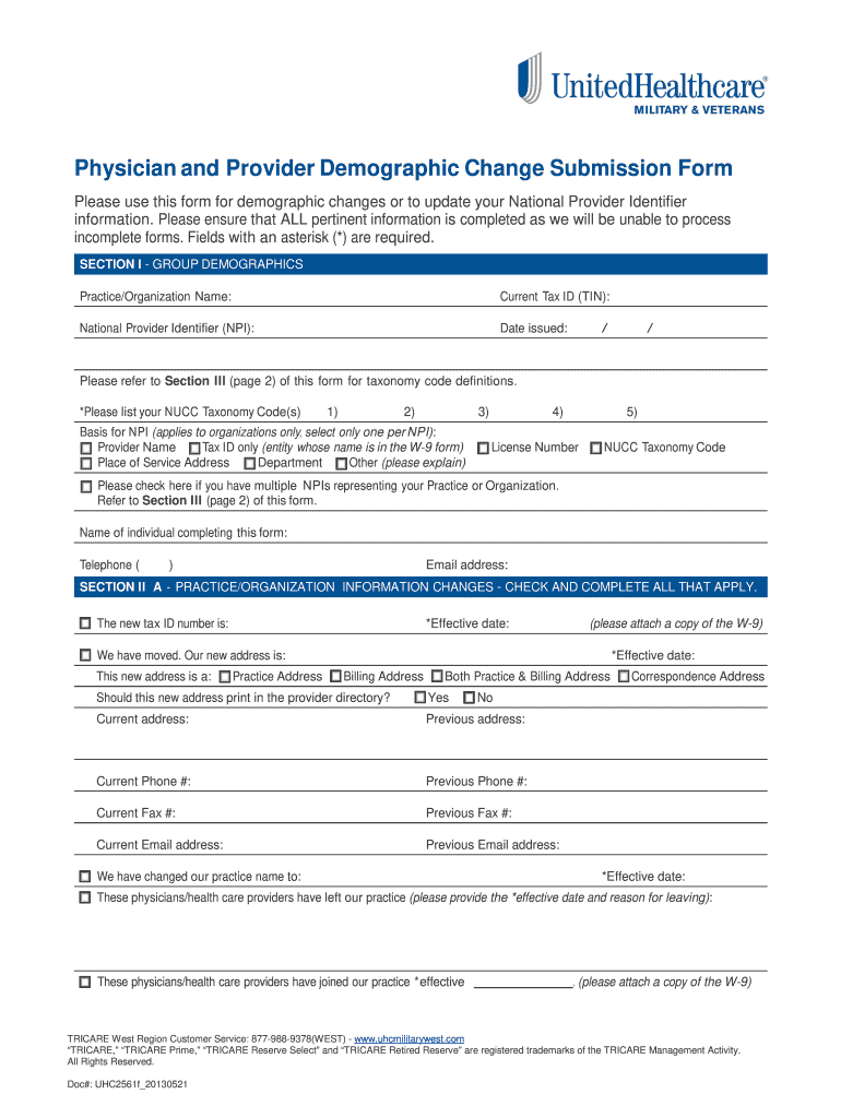 Provider Demographic Change Form UHC Military West