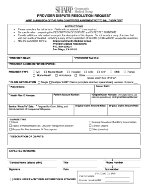 Provider Dispute Resolution Request Form SCMG