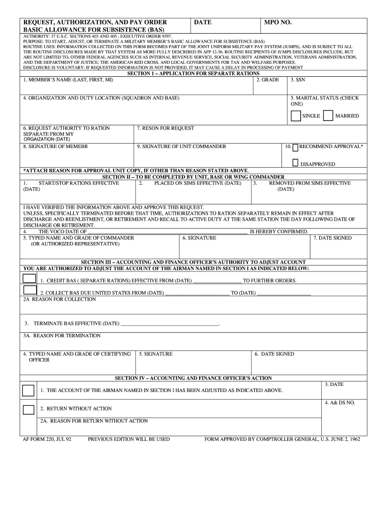  Af Form 220 1992-2024