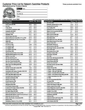 Sunshine Price List  Form